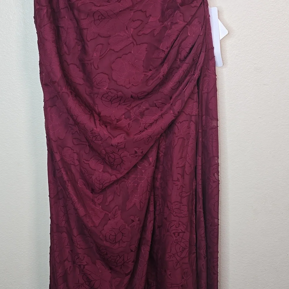 Azazie Denisa Wine Color Floral Burnout Spaguetti Straps Size 14 NwT. - Picture 4 of 16